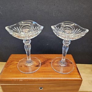 Vintage Crystal long Stemmed Candlestick holders, Set Of 2, 1/2" candle hole for thin canesticks, clear