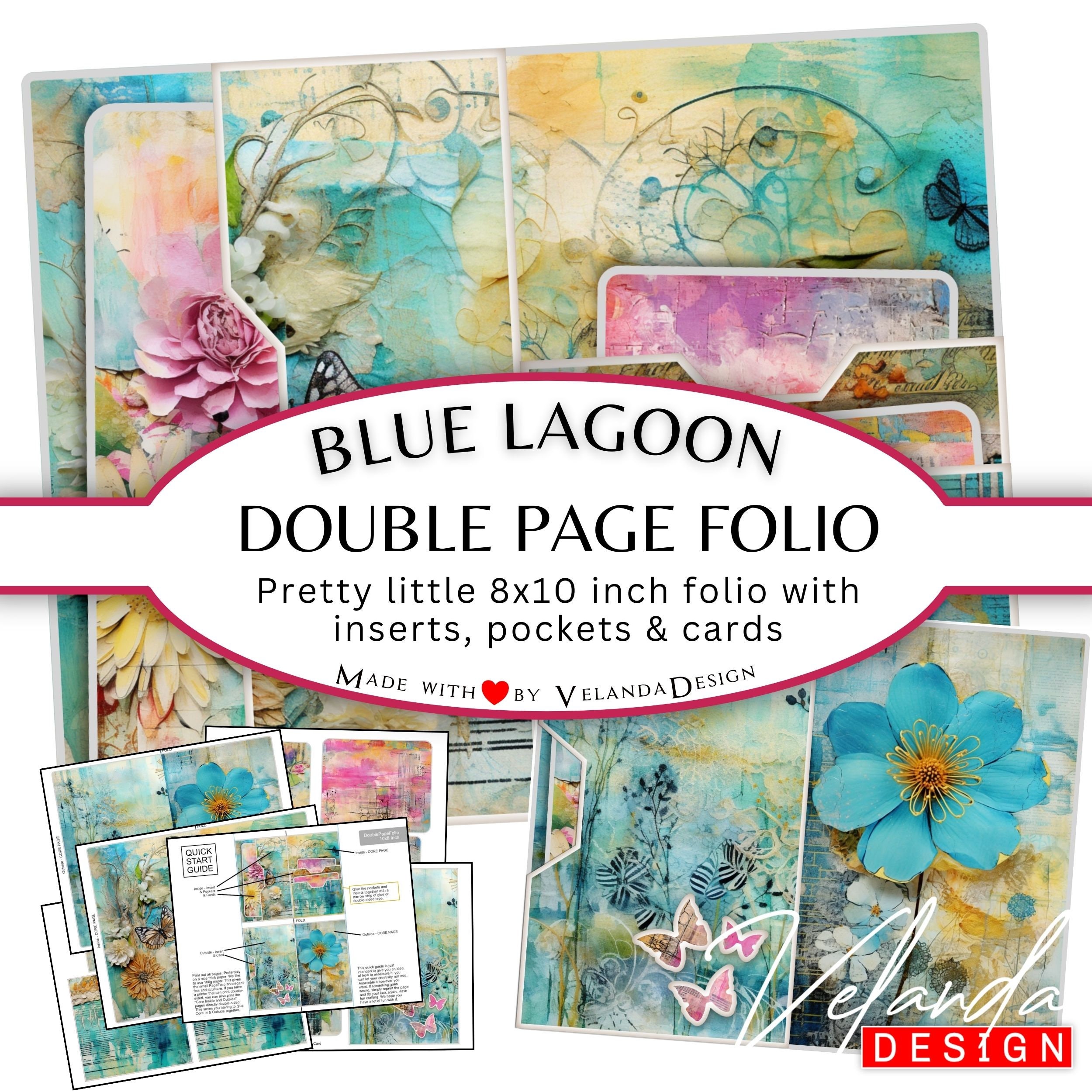 Spring Blue Folio, Junk Journal, Kit, Ephemera, Digital, Download
