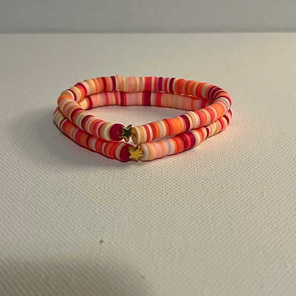 FeelGood by Abbi Pink + orange + cream + red Clay Bead Bracelet