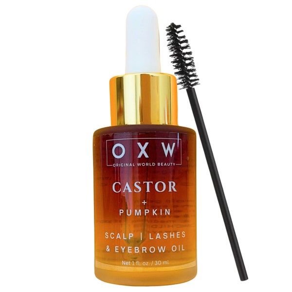 Castor Oil, Pumpkin Oil, Hexane Free Cold Pressed Organic Virgin Oils, Oil for Hair, Scalp, Lashes, Eyebrows, Face Oil, Kit with Lash Brush