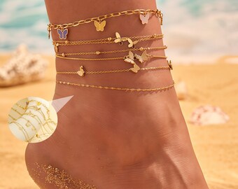 Dainty Butterfly Anklet for Women, Minimalist Summer Foot Jewelry, Delicate Chain Ankle Bracelet, Beach Vacation Gift