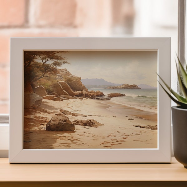 PRINTABLE Beach Landscape - Vintage Ocean Oil Painting - Coastal Scenery Wall Art - Gift for Beach House Decor #13