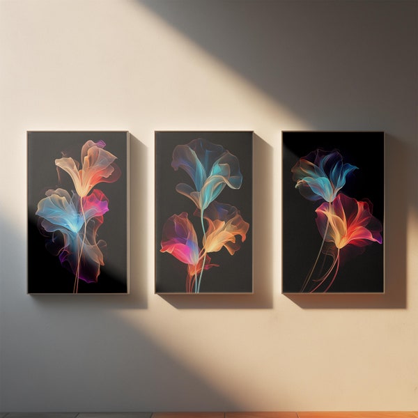 Jewel Tone Floral Art Prints - Set of 3 Abstract Flower Wall Art - Dark Floral Decor - PRINTABLE Vibrant Home Accents - Artistic Gift #12