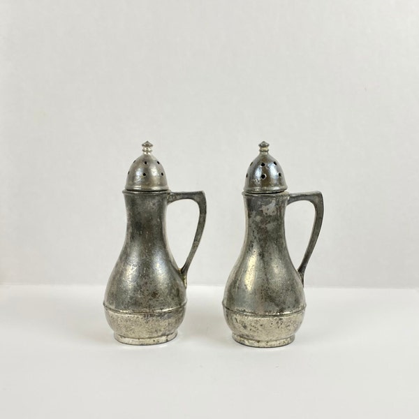 Vintage Federal Pewter Monogram Salt & Pepper Shakers