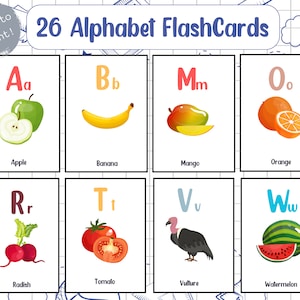 ABC-alfabetkaarten, educatieve kaarten, afdrukbare abc-kaarten, alfabet-flashkaarten voor peuters en kleuters, digitale DOWNLOAD