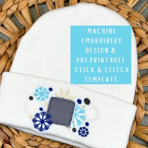 Sneeuwvlok beanie borduurpatroon, wintermuts ontwerpbestand, borduurwerk bloemen beanie ontwerp, borduurbestand, geborduurde sneeuw wintermuts