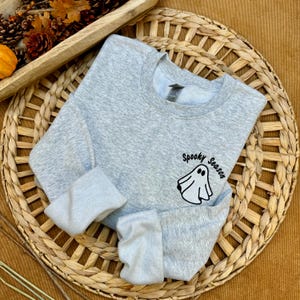Embroidered Spooky Season Ghost Sweatshirt, Ghost Sweatshirt, Embroidered Halloween Sweatshirt, Ghost Sweatshirt, Womens Halloween Crewneck