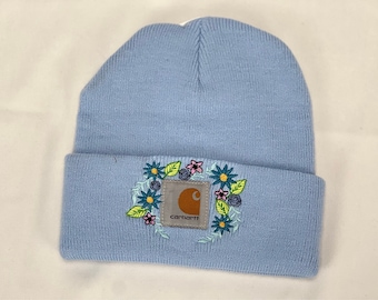 Keystone Carhartt Embroidered Beanie, Embroidered Women's Winter Hat, Embroidered Floral Carhartt Beanie, Floral Embroidered Beanie