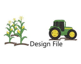 Tractor & Corn Stalk Beanie Embroidery Pattern, Winter Hat Design File, Beanie Design, Embroidered Farm Cap, Farming Gift, Farmer Hat