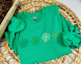 Embroidered St. Patrick's Day Sweatshirt, Irish Shamrock Sweatshirt, Saint Patrick's Day Sweatshirt Women, Hoodie Embroidery, 4 Leaf Clover