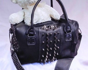 Black Leather Sports bag with studs Handmade