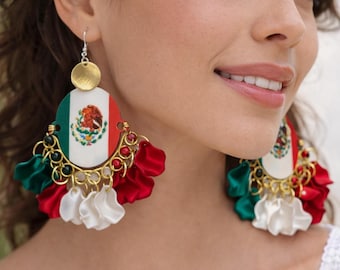 Mexican Flag Earrings with Eagle | Handmade Mexican Earrings | Colorful and Elegant Patriotic Earrings