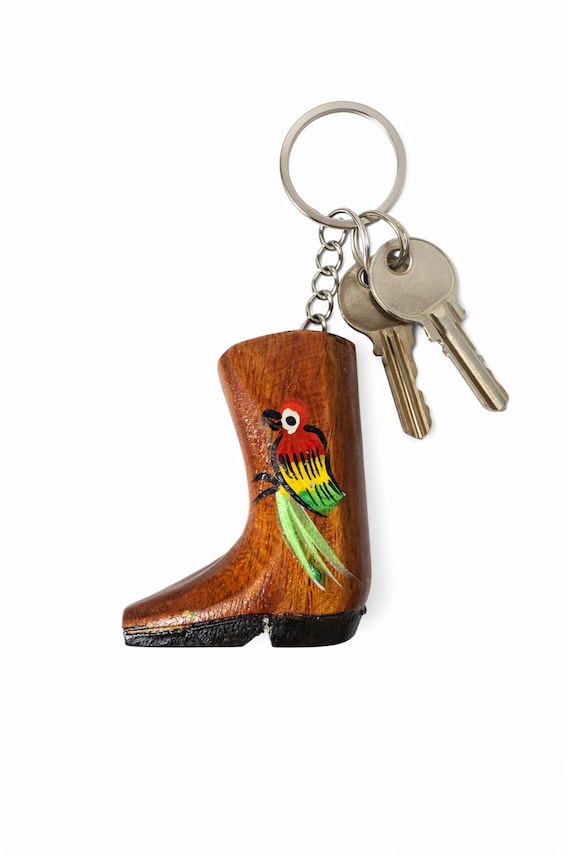Wood Boot Keychain Handmade Honduras | Hand Carved Wooden Key
