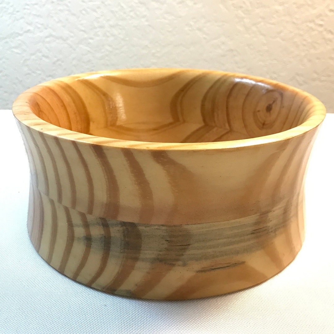 Natural Turned Wood Southern Yellow Pine Bowl With Glossy Shellac