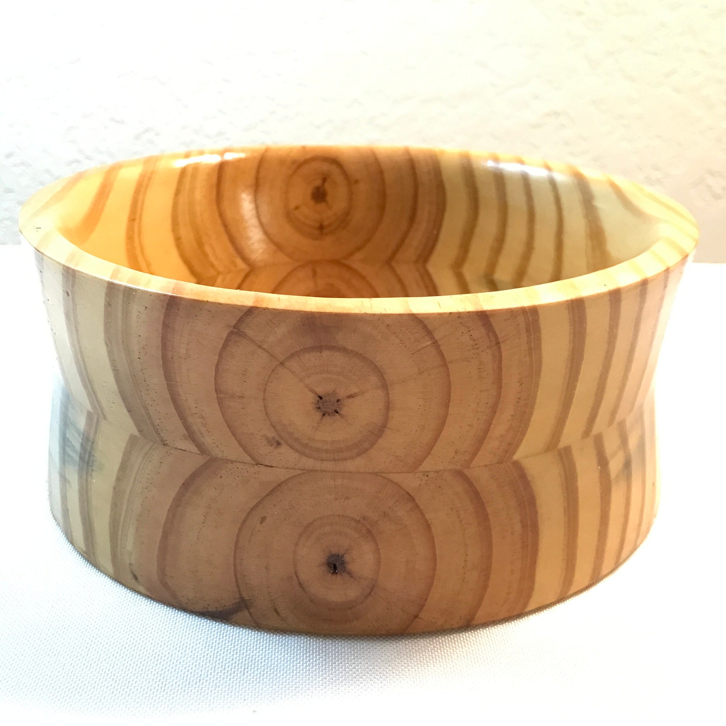 Natural Turned Wood Southern Yellow Pine Bowl With Glossy Shellac