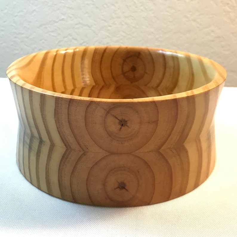 Natural Turned Wood Southern Yellow Pine Bowl With Glossy Shellac