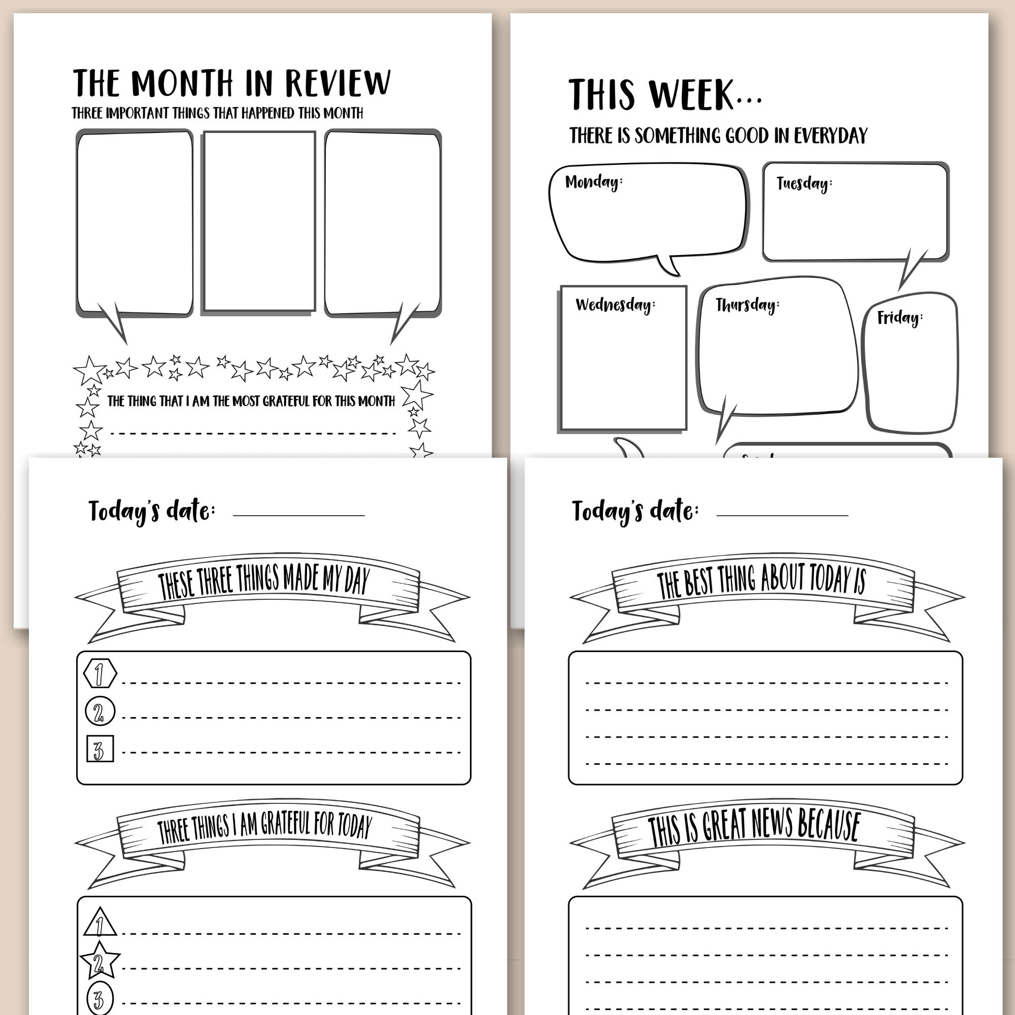 Gratitude Journal Printable for Kids, Daily Gratitude Template ...