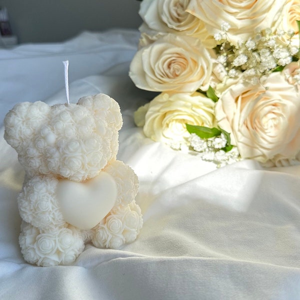Teddy With Heart Candle, Rose Bear Candles, Sculptural Candles, Perfect Gift for Bear Lover, Valentines Day Candles, Teddy Holding Heart Gif
