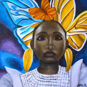 Original Acrylic Painting: Black Woman with Butterflies, Celestial Art (12x12)