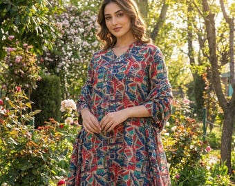Rayon Kurti Pant Co-Ord Set | Indian Print Summer Tunic Set | Indo Western Ethnic Outfit for Women