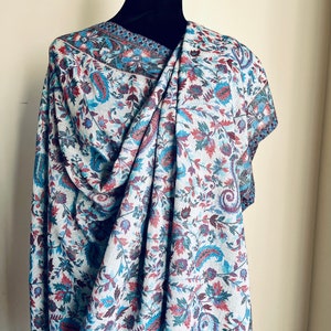 Kani Kashmiri Shawl Soft Wool Wrap Traditional Winter Scarf Luxury Gift Boho Chic Pashmina, winter pull over, gift for her 40/80”