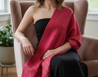 Kashmiri Winter Stola | Handgefertigte Paisley Schal | Elegantes Abendtuch | Winterhochzeit Geschenk für Sie | Frauen Schal | Wendeschal