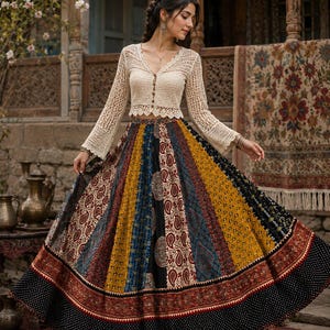 Boho Patchwork Cotton Skirt | multicolor Long Skirt |  Pure Cotton Bohemian Gypsy Skirt | tribal hippie women skirt | 40+ patches maxi skirt