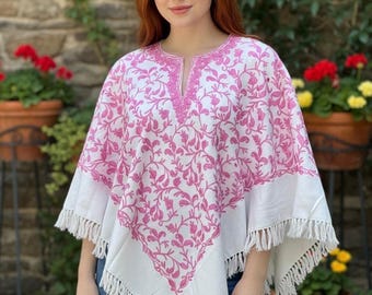 Kashmiri Woolen Embroidered Cape – Handcrafted Winter Shawl | Warm Poncho Wrap | Traditional Embroidery | meditation wrap - winter cloak