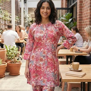 Co-Ord-Sets mit langem Shirt-Stil, Zara-Rayon-Premium-Qualitätsstoff, kurze Kurti-Hose im indischen Stil, Sommer-Kurta, Tunikas für Frauen