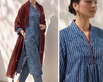 Pure Cotton A-Line Suit Set with Hand Bandhani Kota Doriya Dupatta – Maroon Ethnic Kurta Set – Festive Wear - Indian- Pakistani suit