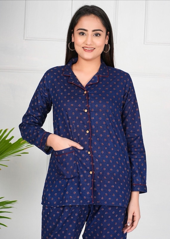 Women Night Suit, Indian pure Cotton fabric Pyjamas Set, Nightwear, Light Ultra-Soft Night Dress, pure Ajrakh print of Rajasthan