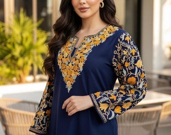 Tunique longue kashmiri kurti très douce et confortable pour femme avec broderie hauts indiens kurta indiens élégants et stylés