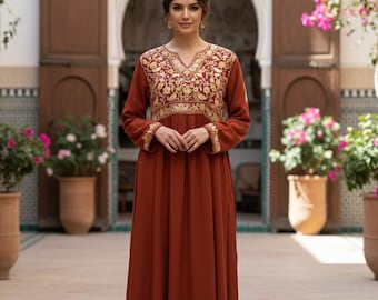 Cotton Embroidered Long Maxi Dress | Hand Embroidered Blue Floral Maxi | Modest Summer Dress | Boho Ethnic Cotton Dress