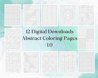 12 páginas para colorear para adultos imprimibles; Páginas para colorear abstractas; Coloración para adultos; Diseños en blanco y negro; descargable; descargas digitales