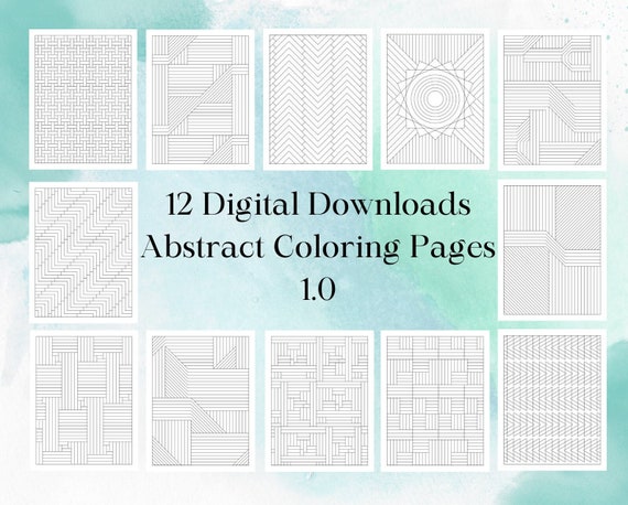 12 Printable Adult Coloring Pages; Abstract Coloring Pages; Adult Coloring; Black and White designs; downloadable; digital downloads