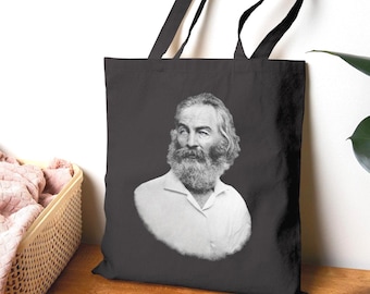 Bolsa de mano Walt Whitman / Lona de algodón gruesa / Negra / Poesía literaria Yawp