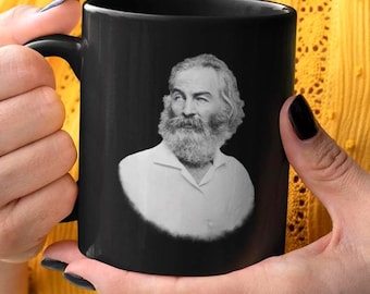 Taza de café para amantes de la poesía de Walt Whitman / ¡Bárbaro! / Cerámica negra 325 ml, 444 ml