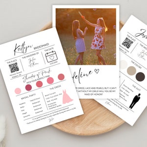 Bridesmaid Info Card Template | Bridal Information, Editable Maid of Honor Card, Bridesmaid Proposal Card, Groomsmen Info, Instant Access