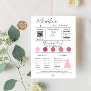 Editable Bridesmaid and Groomsman Info Card Template with Instant Access | Bridal Information, Maid of Honor Card, Bridesmaid Proposal Card