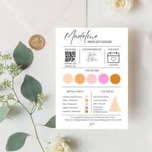Bridesmaid Information Card Template | Bridal Information, Editable Maid of Honor Card, Bridesmaid Proposal, Groomsmen Info, Instant Access