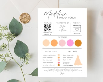 Bridesmaid Information Card Template | Bridal Information, Editable Maid of Honor Card, Bridesmaid Proposal, Groomsmen Info, Instant Access