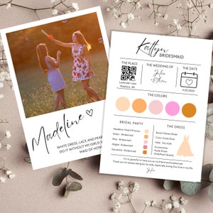 Bridesmaid Information Card Editable Template | Bridal Information, Maid of Honor Card, Bridesmaid Proposal, Groomsmen Info, Instant Access
