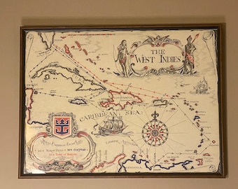 Vintage Royal Caribbean Cruise Lines Map of the West Indies that looks like an old pirate map
