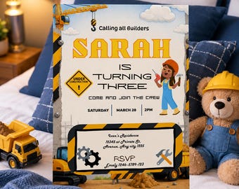 Construction Birthday Invitation Template | Editable Builder Party Invite (Digital Download)