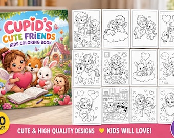 Libro para colorear infantil "Los amigos de Cupido" / Páginas de animales para San Valentín (Descarga digital)
