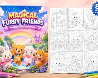 Libro para colorear de amigos peludos mágicos / Páginas de animales para niños (Descarga en PDF)