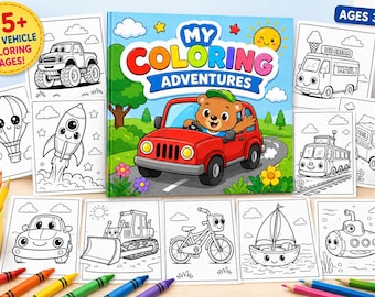 Kids Coloring Book | Vehicle Pages, Preschool Activity (Digital Download)