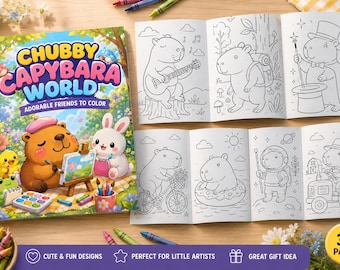 Libro para colorear El mundo de los capibaras regordetes / Adorables amigos para niños (Descarga digital)