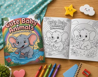 Libro para colorear de crías de animales para niños / Páginas de animales adorables (Descarga digital)