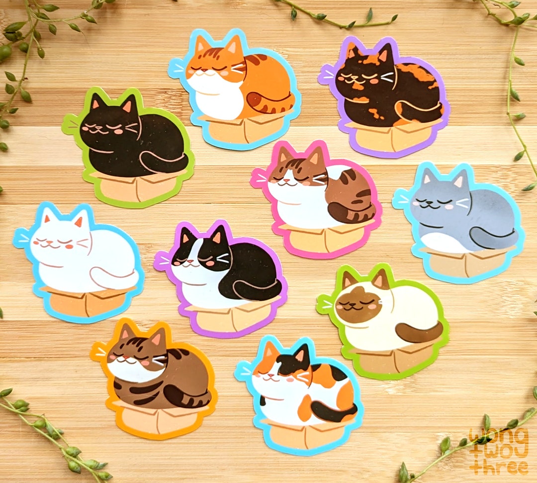 Cat in Box Stickers | Vinyl Sticker | Cute Stickers | Black Cat ...